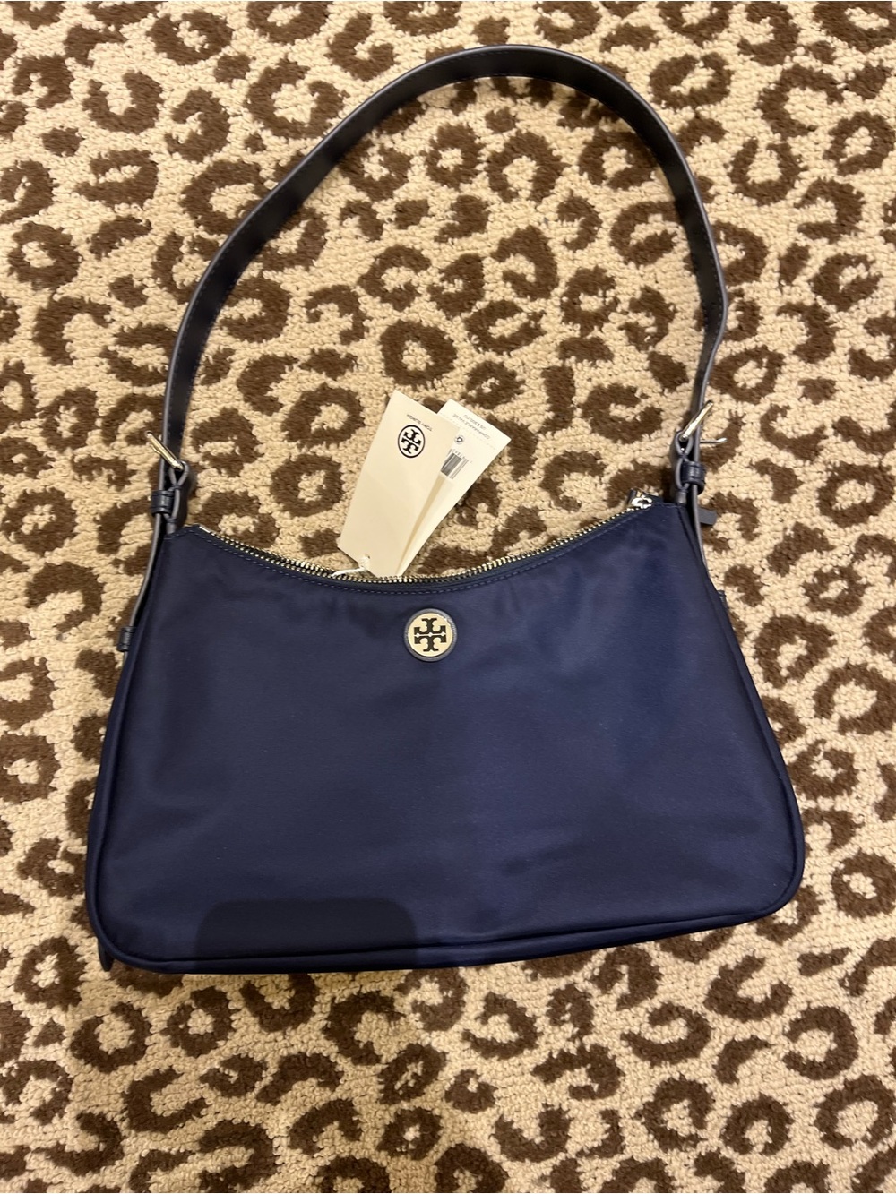 Tory Burch Light Nylon Shoulder Bag with Logo cement navy blue